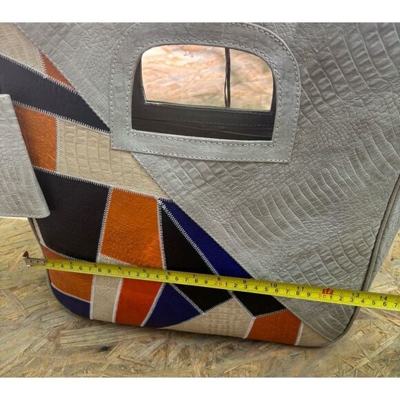 Vintage 1970’s Italian Croc Embossed Leather Patchwork Carry On Large Tote - Picture 8 of 14